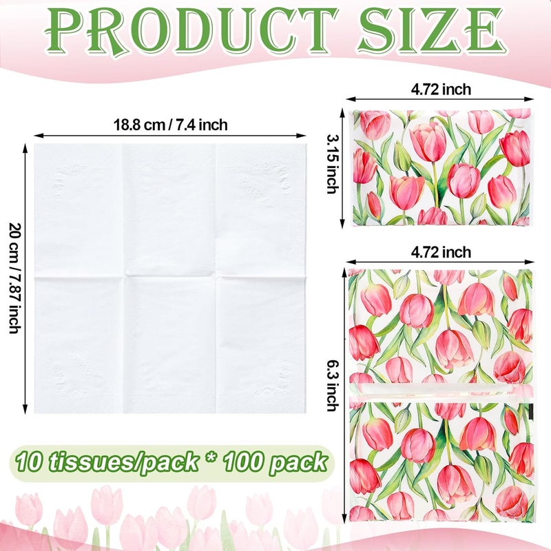 PerKoop 100 Pack Pocket Tissues Travel Slim Packs Small Facial Tissues Wallet Size Toilet Paper for Travel Guest Wedding Supplies, 4 Styles (Tulip) - Image 2